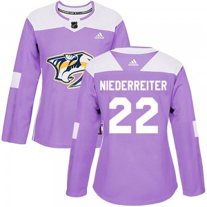 Nino Niederreiter Nashville Predators Women's Adidas Authentic Purple Fights Cancer Practice Jersey