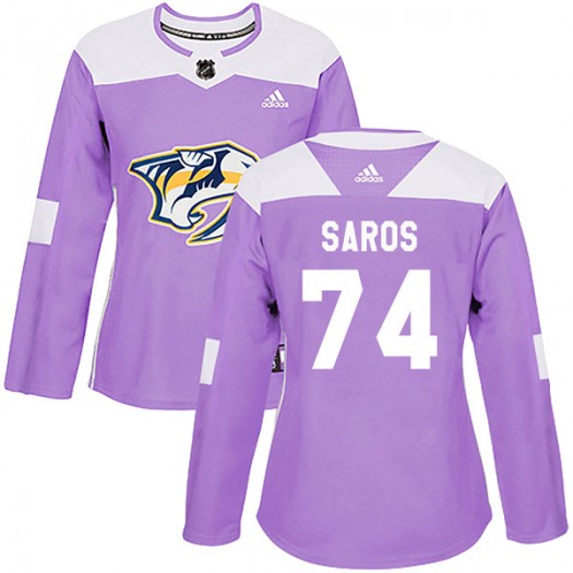 Juuse Saros Nashville Predators Women's Adidas Authentic Purple Fights Cancer Practice Jersey