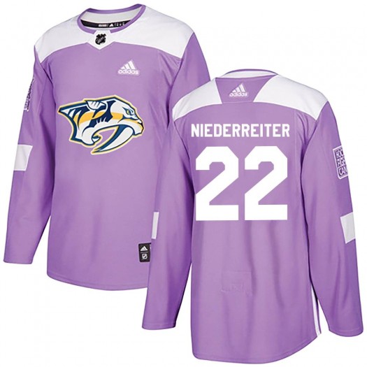 Nino Niederreiter Nashville Predators Men's Adidas Authentic Purple Fights Cancer Practice Jersey